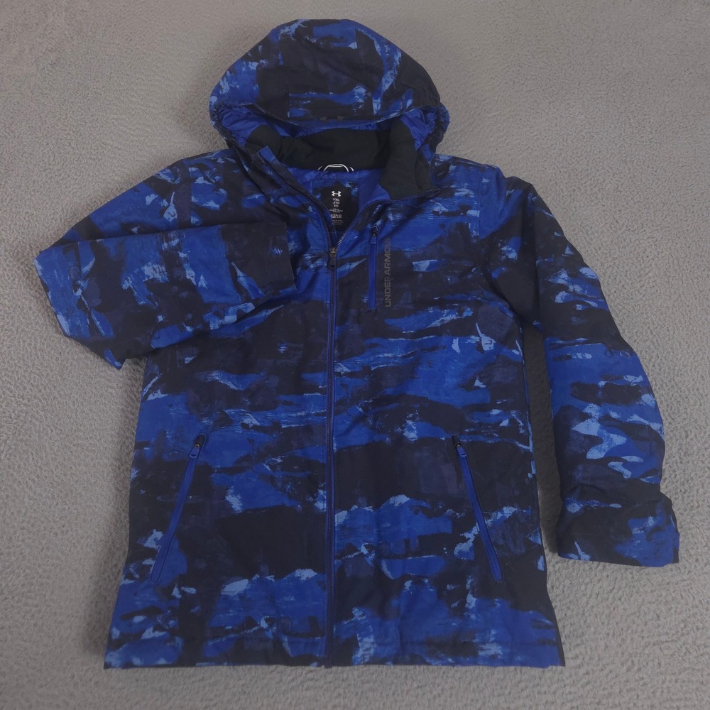 Under Armour‎ Jacket Boys YXL Blue Steeze Eaze Storm Proof Camo Insulated Hooded